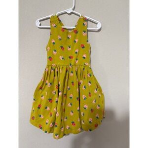 Hanna Andersson Pinafore Style Yellow Strawberry Dress Toddler Girl 90/3T